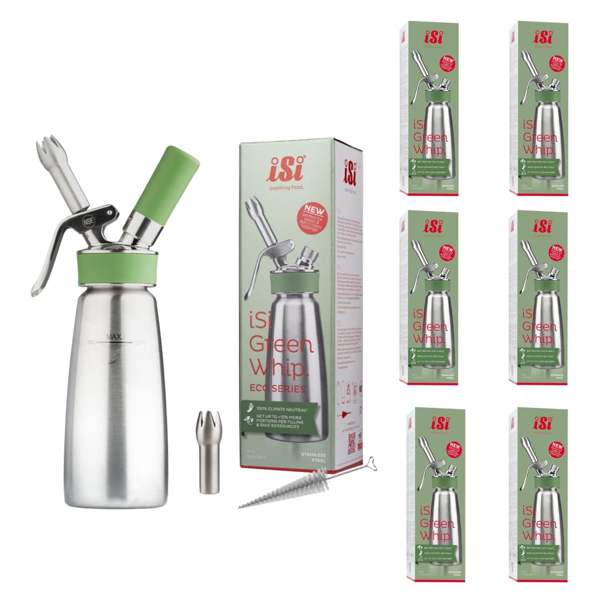 iSi Eco Series Green Whip Dispensador de crema 1 pint con 6 cargadores 166101C
