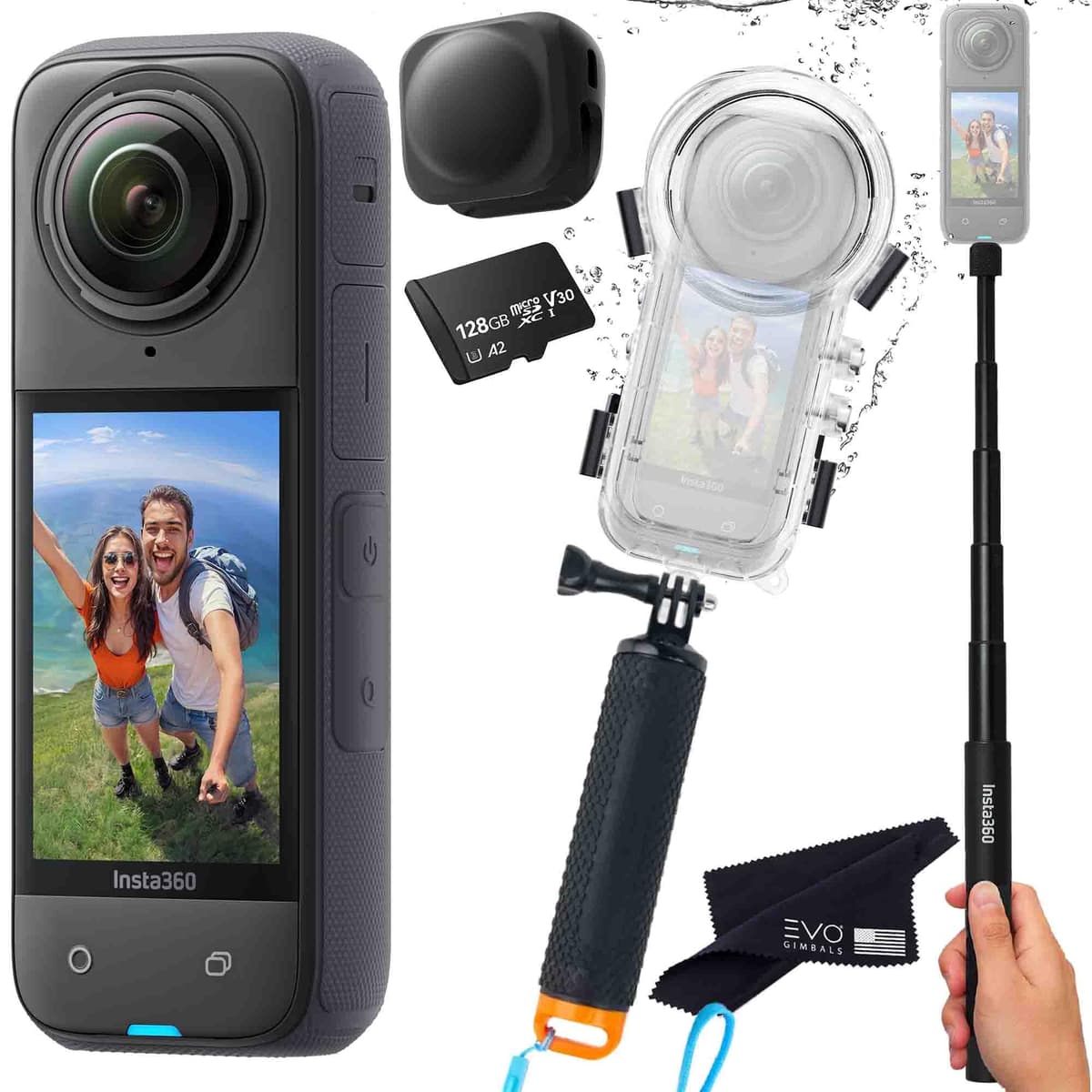 Insta360 X4 Dive Bundle - Cámara 360 sumergible 8K con accesorios (128GB) X4_Dive_Float_SELFIE-STICK_128GB