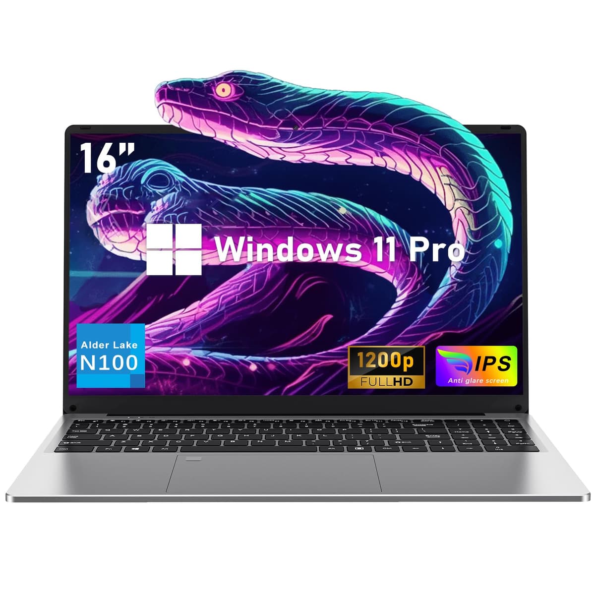 NIAKUN Laptop para Juegos, 16 pulgadas, Windows 11 Pro 2026, 16 GB RAM 1 TB SSD, Procesador Intel N100 (4C/4T), Office 365, Batería 6000 mAh, Cámara web, Teclado retroiluminado, Desbloqueo por huella dactilar
