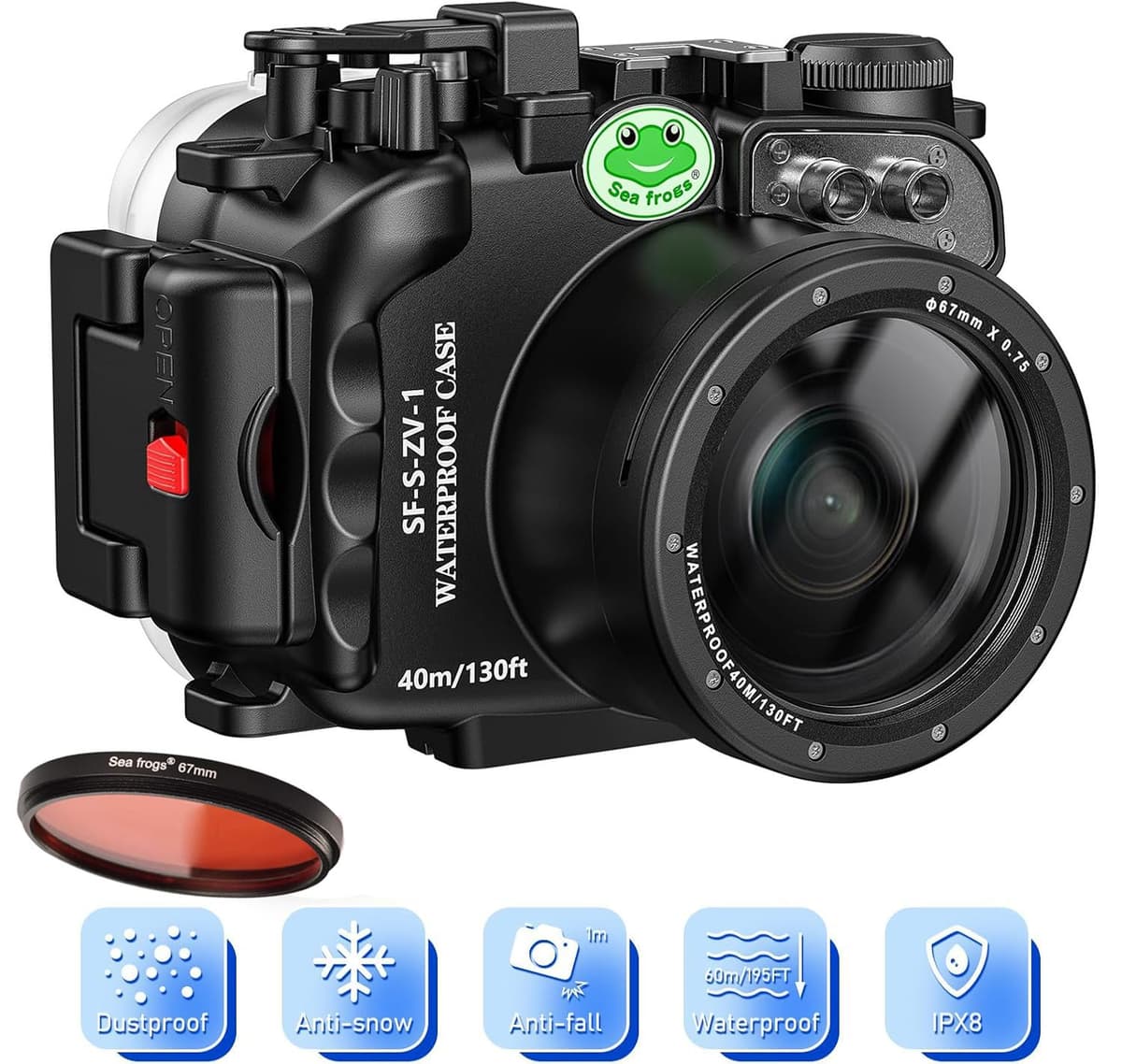 Funda para cámara Sea Frogs compatible con Sony ZV-1, resistente al agua IPX8, protección submarina hasta 40 m/132 ft YD-ZV-1