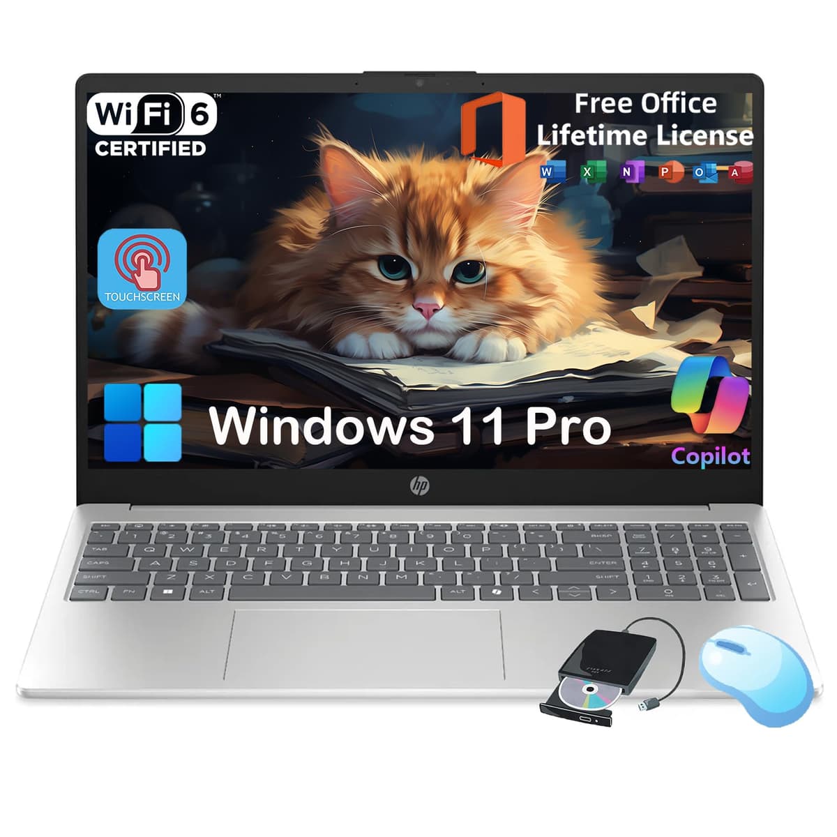 Laptop táctil HP insignia 15.6" - con MS Office de por vida • Intel Core i3 13ª gen (hasta 4.5 GHz) • pantalla HD táctil • para negocios y estudiantes • Copiloto AI • Windows 11 Pro (32 GB RAM | 1 TB SSD) HP Touchscreen Laptop Computer