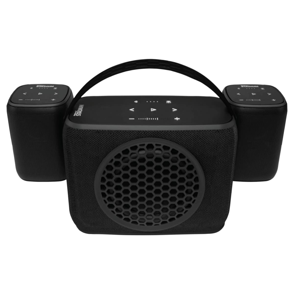 Rocksteady Stadium 2: Par de parlantes y subwoofer 2.1 - Inmersivo, conectable y con hasta 45 m de alcance. Hasta 30 horas de batería. RS2-CMBO2.1