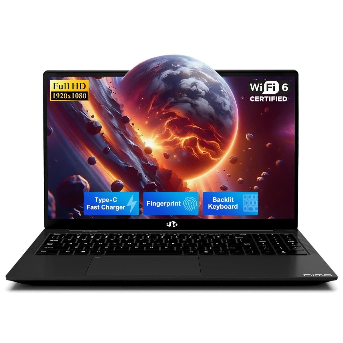 NIMO 15.6" IPS FHD Laptop, 16GB RAM 512GB SSD Intel N150 (equivalente a i3-10110U, 4 núcleos hasta 3.6 GHz) con 2 años de garantía, 65W Type-C, sensor de huellas, teclado retroiluminado, Wi-Fi 6, BT5.2, audio cristalino NIMO N157