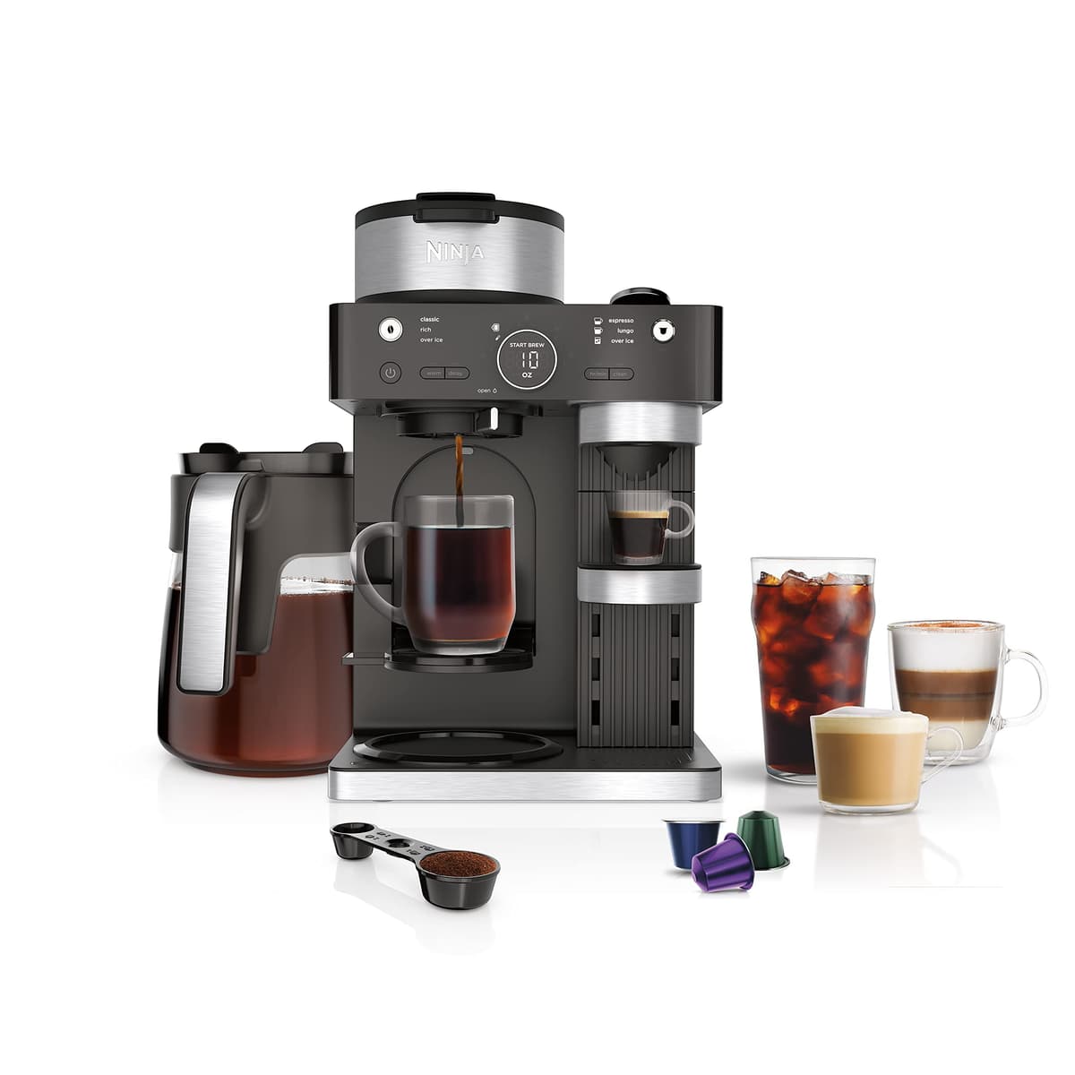 Ninja Espresso & Coffee Barista System CFN601C - sistema espresso y café con jarra de 12 tazas y espumador integrado
