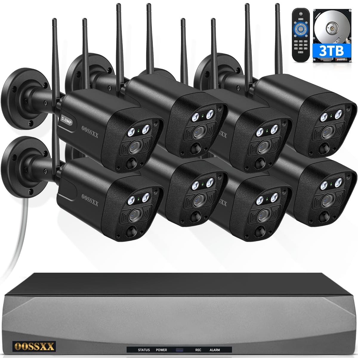 OOSSXX Cámara de Seguridad Inalámbrica WiFi 2 Vías 5.5MP con Doble Antena Sistema de Videovigilancia para Hogar Cámaras de Seguridad Inalámbricas para Exterior e Interior Free APP No Month Fee