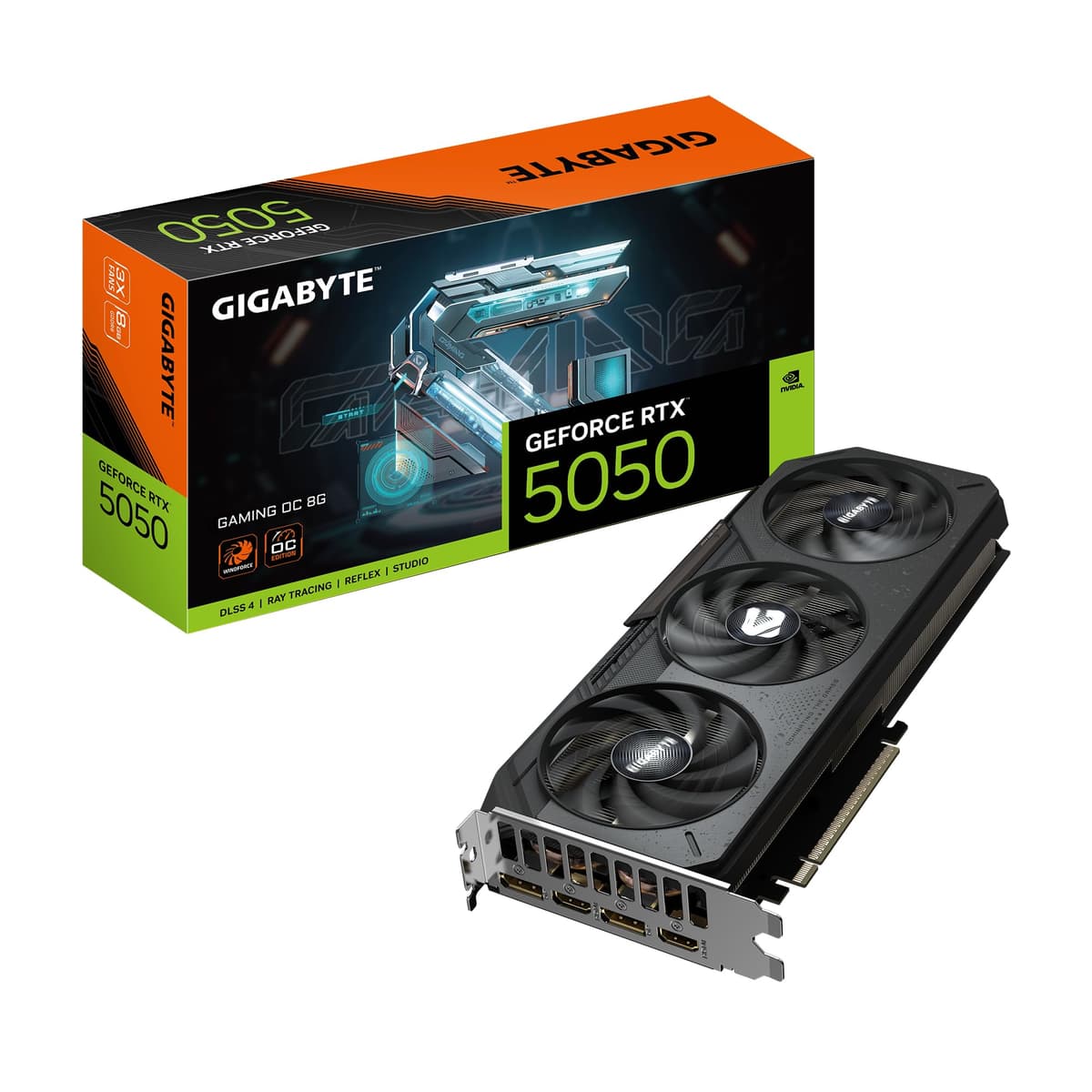 Gigabyte GeForce RTX 5050 Gaming OC 8G Tarjeta de Video - 8GB GDDR6,128 bits, PCI-E 5.0, 2632 MHz Reloj de Núcleo, 2 x DP, 2 x HDMI, NVIDIA DLSS 4, GV-N5050GAMING OC-8GD