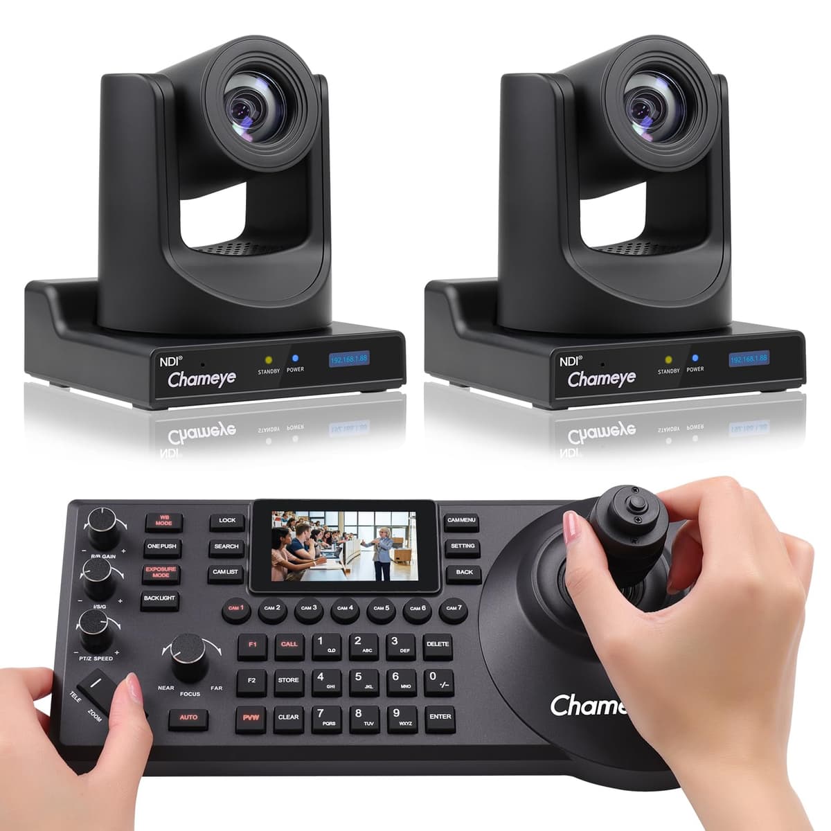 Chameye NDI PTZ Camera Bundle K220N - 20x Optical Zoom, AI Auto Tracking, NDI HX3, PoE, Bundle C720Nx2+E300