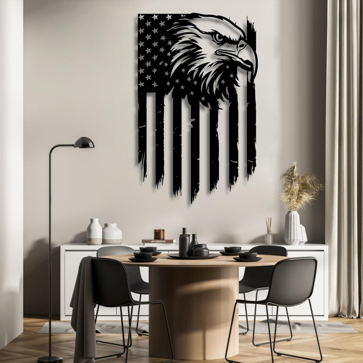 lunwall American Eagle Arte de Pared en Metal con Bandera Estadounidense 63x40in Estilo 3 American Flag Wall Decor