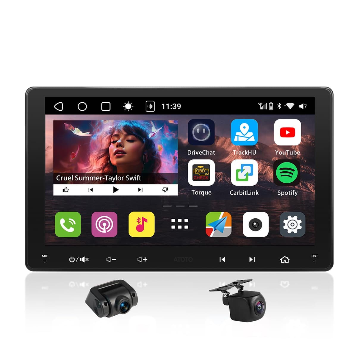 ATOTOOUT Estéreo Doble Din para Auto 9 pulgadas, 6GB+128GB QLED CarPlay inalámbrico y Android Auto, 4G/Wi-Fi/Bluetooth dual/USB, DSP, 4V RCA, AMP, SUB, GPS, con IA, HDMI entrada/salida, cámaras frontales y de reversa 1080P, S8G2099UN S8G2099UN-A