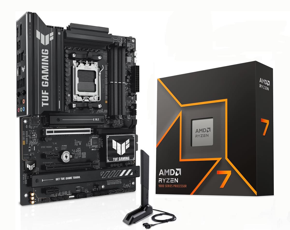 Micro Center Procesador AMD Ryzen 7 9700X con Placa Madre ASUS TUF Gaming B850-PLUS WiFi AM5 ATX (DDR5, PCIe 5.0,3x M.2, Wi-Fi 7, USB Tipo-C 20 Gbps) 9700XTUFGAMB850PLWF
