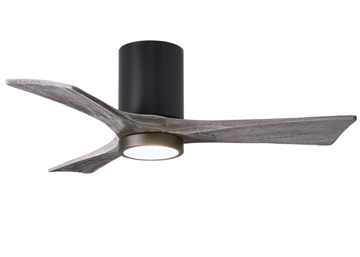 Matthews IR3HLK-BK-BW-42 Irene Ventilador de techo flush 42" con luz, control remoto y pared, motor DC silencioso, 3 aspas de madera, negro mate con tono barn wood