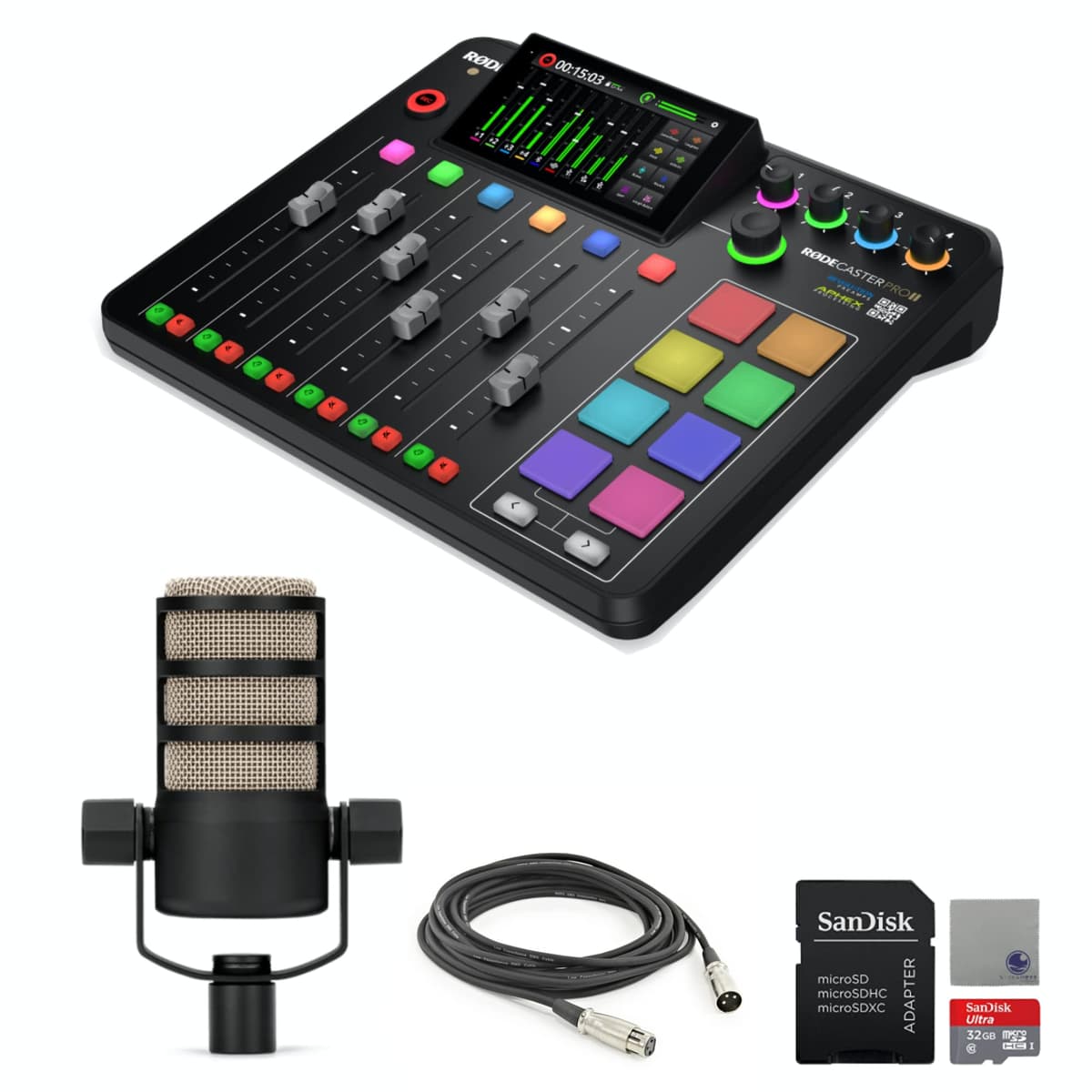 StreamEye Rode RODECaster Pro II Consola de Producción de Audio + PodMic, 32GB microSD y Accesorios RCPII | PodMic x1