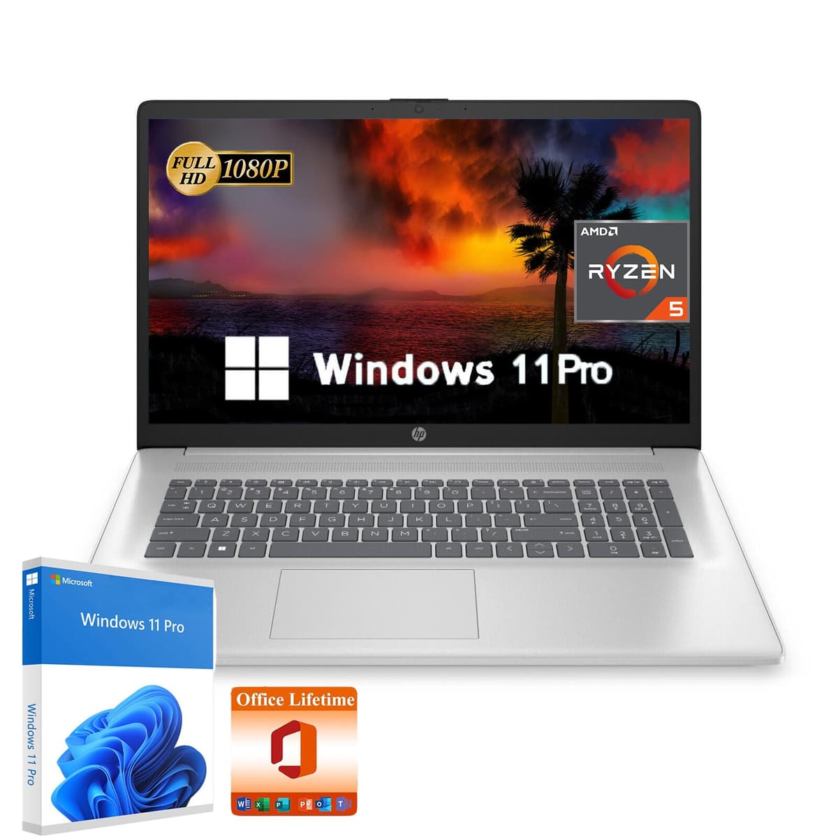 HP portátil empresarial 17.3" FHD - con licencia de Office de por vida, AMD Ryzen 5 7430U de 6 núcleos (mejor que i7-1255U), 16 GB RAM, 512 GB SSD, carga rápida por USB-C, larga duración, webcam, audio HD, Wi-Fi 6, Windows 11 Pro AMD 6-core Ryzen 5 7430U