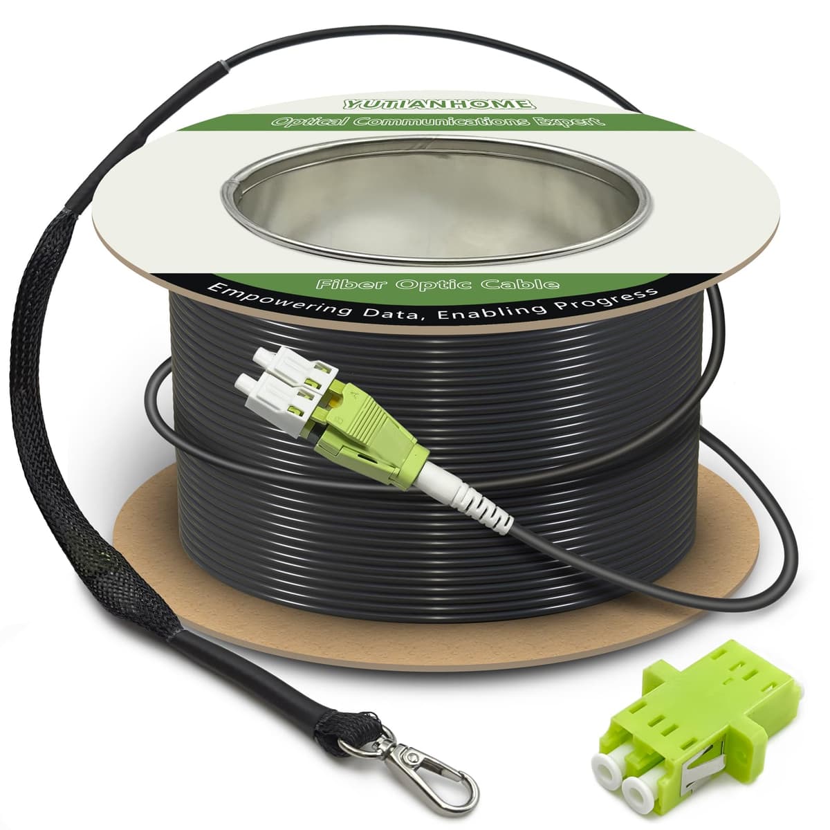 YUTIANHOME Cable patch de fibra óptica blindado OM5 multimodo LC a LC 300 m/1000 ft, jumper dúplex de banda ancha MMF 40Gb 10Gb, 50/125, interior/exterior, LC-LC con kit de ojo de izado instalado en un extremo YT-LC-OM5-3.0-300m