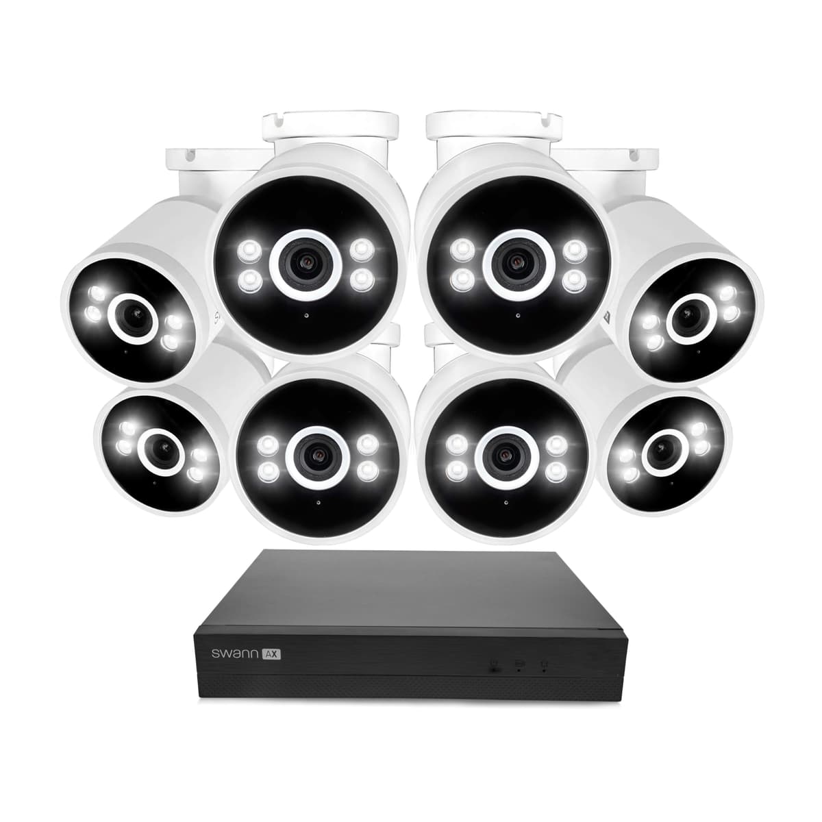 Swann AdvancedX NVR Cableado 4K Sistema de Cámaras de Seguridad, 8 Canales, 8 Cámaras PoE para Exteriores, Almacenamiento HDD 1TB, Visión Nocturna a Color, Análisis/Alertas de Video con IA Inteligente, Detección Avanzada de Movimiento, Grabación 24/7 SWNVK-8ADVANX8B-US