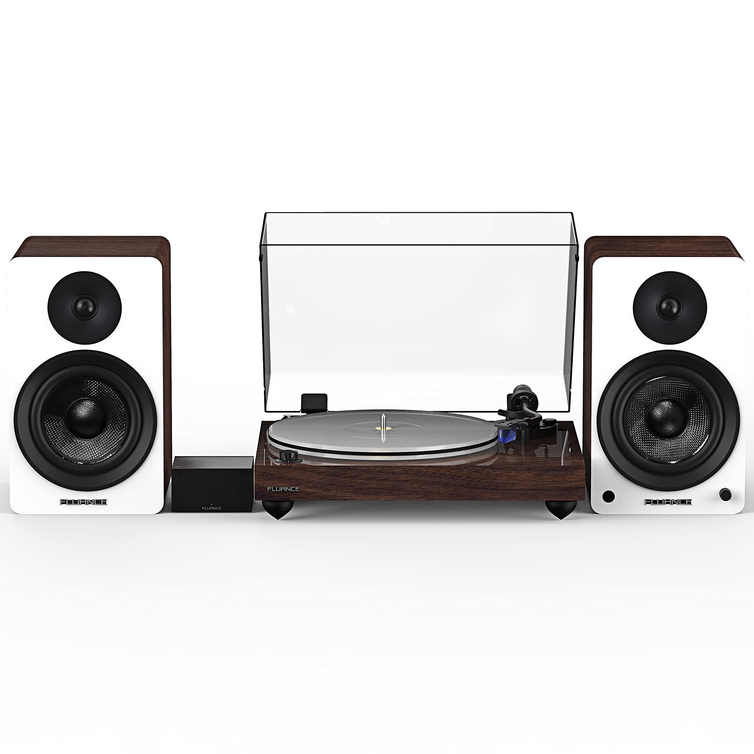 Fluance Reference RT85 Turntable nogal natural con PA10, Ai61 altavoces 6.5" y Ortofon 2M Blue RT85WPA61WW
