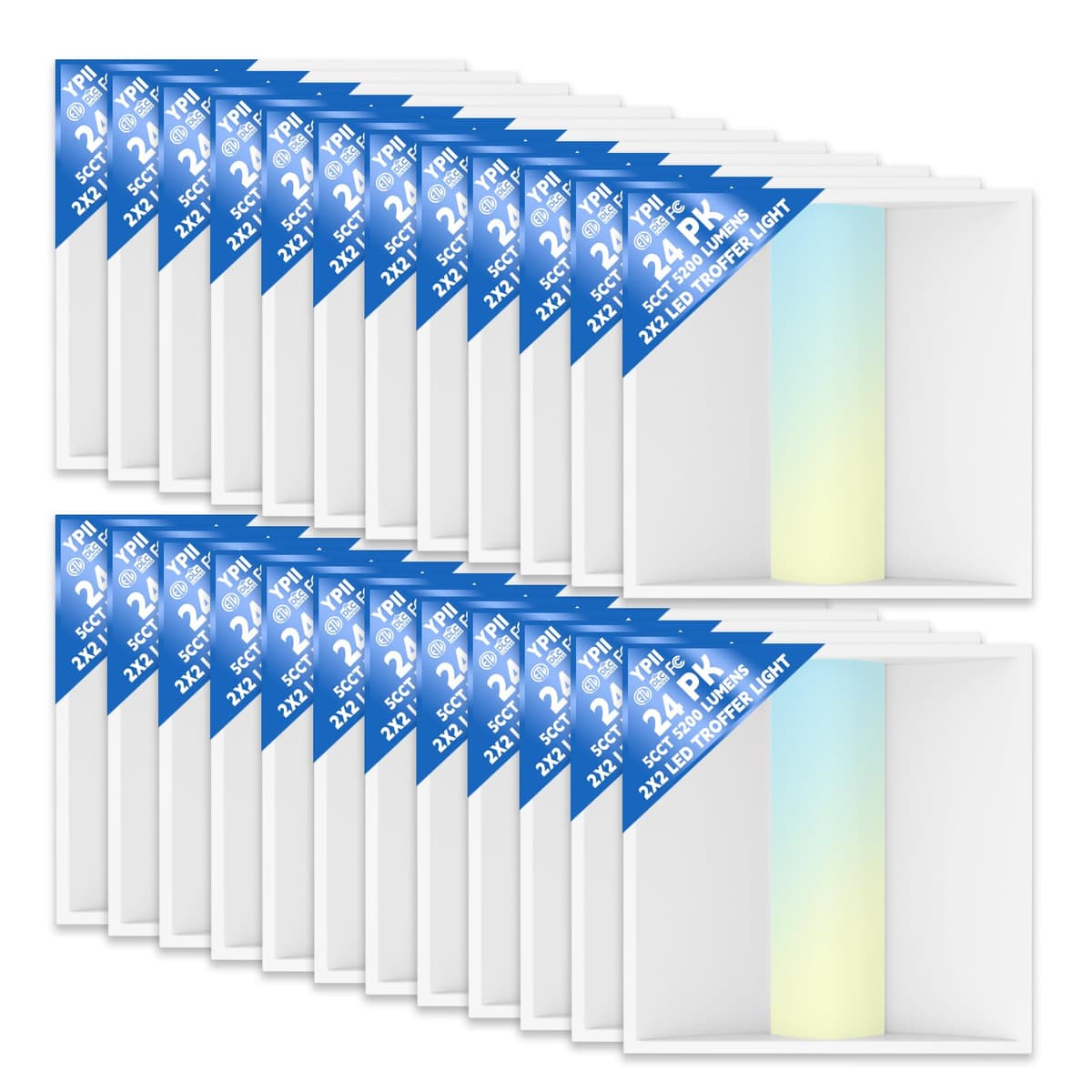 YPII 24Pack Luminaria empotrable 2x2 LED Center Basket, 5CCT color tunable, wattaje ajustable, regulable 0-10V, 120-277V, ETL & DLC TTR-L-HY