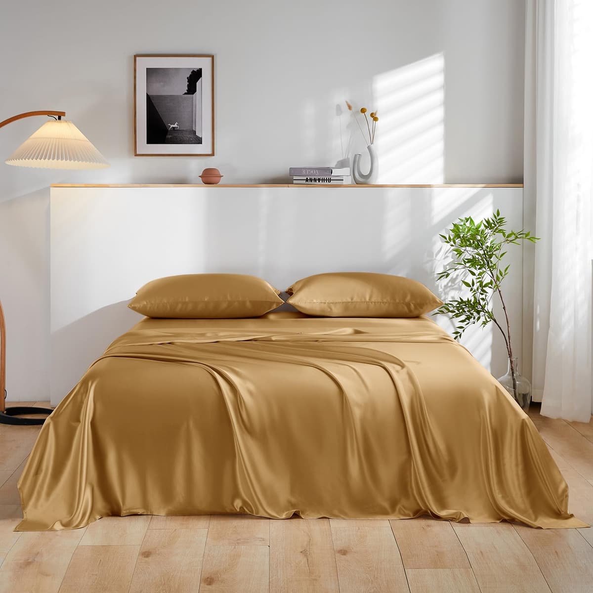 Juego de sábanas 100% seda Mulberry THXSILK 4 piezas - King, Dorado Metálico