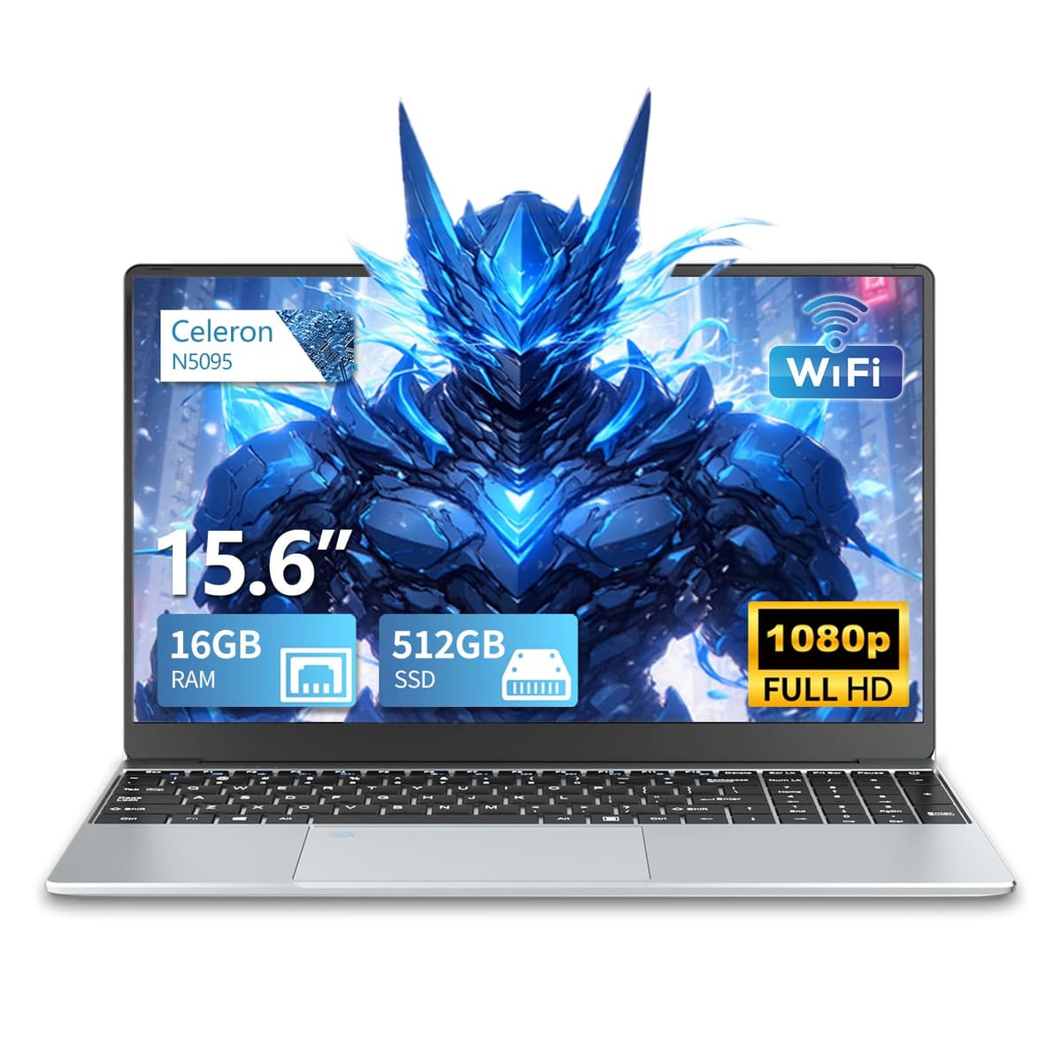 KeeUiU Laptop para Juegos N5095, Computadora Portátil de 15.6 Pulgadas, Portátil 16GB RAM 512GB SSD Gamer, Apertura de 180° Desbloqueo por Huella, Teclado Retroiluminado, 1920x1080 IPS, Mini-HDMI, WiFi5 para Estudiantes, Negocios y Trabajo YEPBOOK