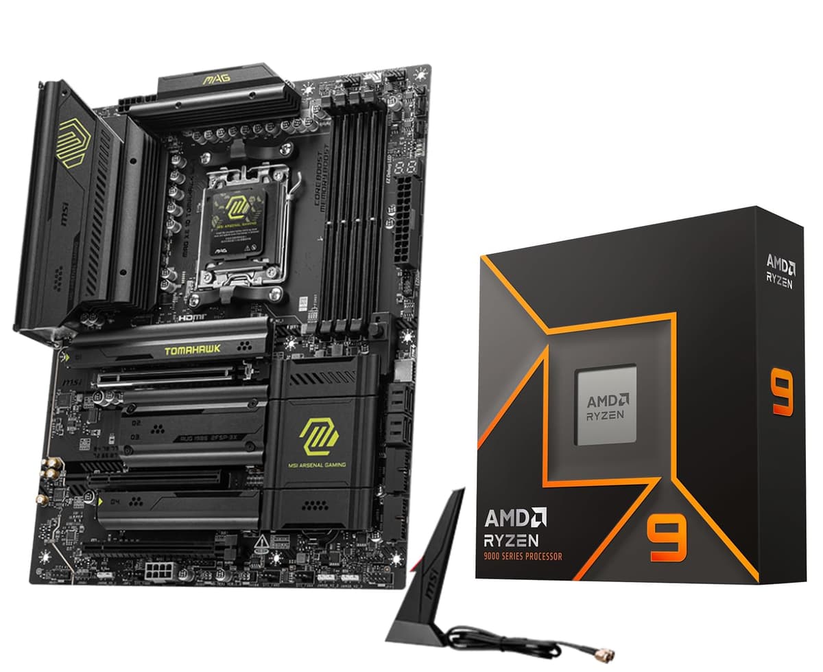 Micro Center Procesador AMD Ryzen 9 9950X con Placa Madre Gaming MAG X870 Tomahawk WiFi (AM5, DDR5, PCIe 5.0, M.2 Gen5, USB 40 Gbps, Wi-Fi 7, Bluetooth 5.4, LAN 5 Gbps, ATX) 9950XMAGX870THKWF