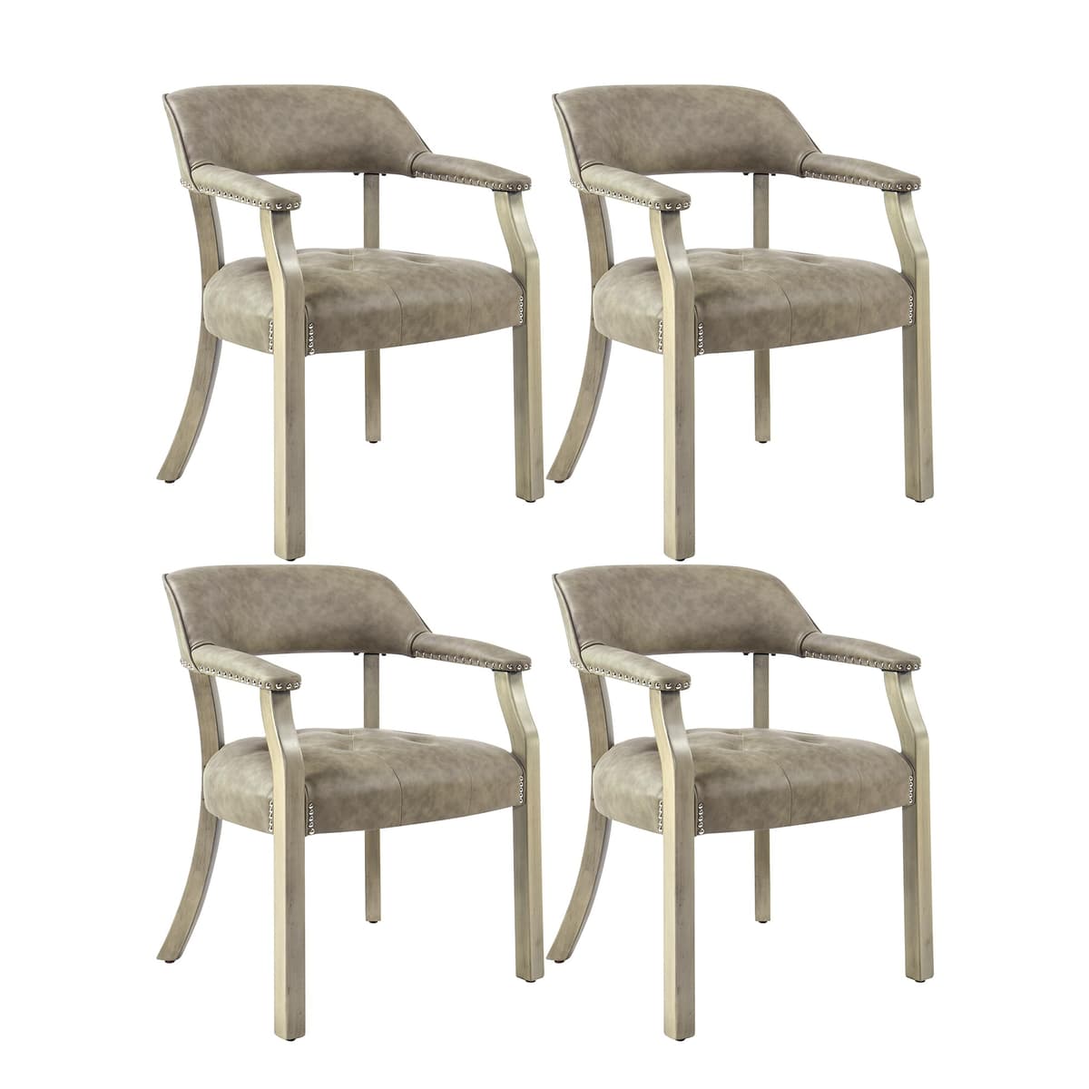 LEEMTORIG Juego de 4 Sillas de Comedor en Cuero Sintético con Brazos, Respaldo de Apoyo, Patas de Madera, Gris Claro CY-NX173-UA LEECY-NX173-UA04