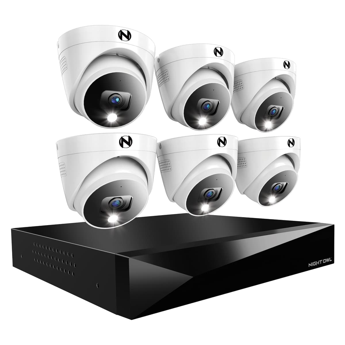 Night Owl DVR de 12 canales con audio bidireccional para seguridad en el hogar, (6) cámaras domo con cable 2K HD para interior/exterior con disuasión y disco duro de 2 TB (admite hasta 4 cámaras Wi-Fi) (6 cámaras) FTD4-82-4LDM