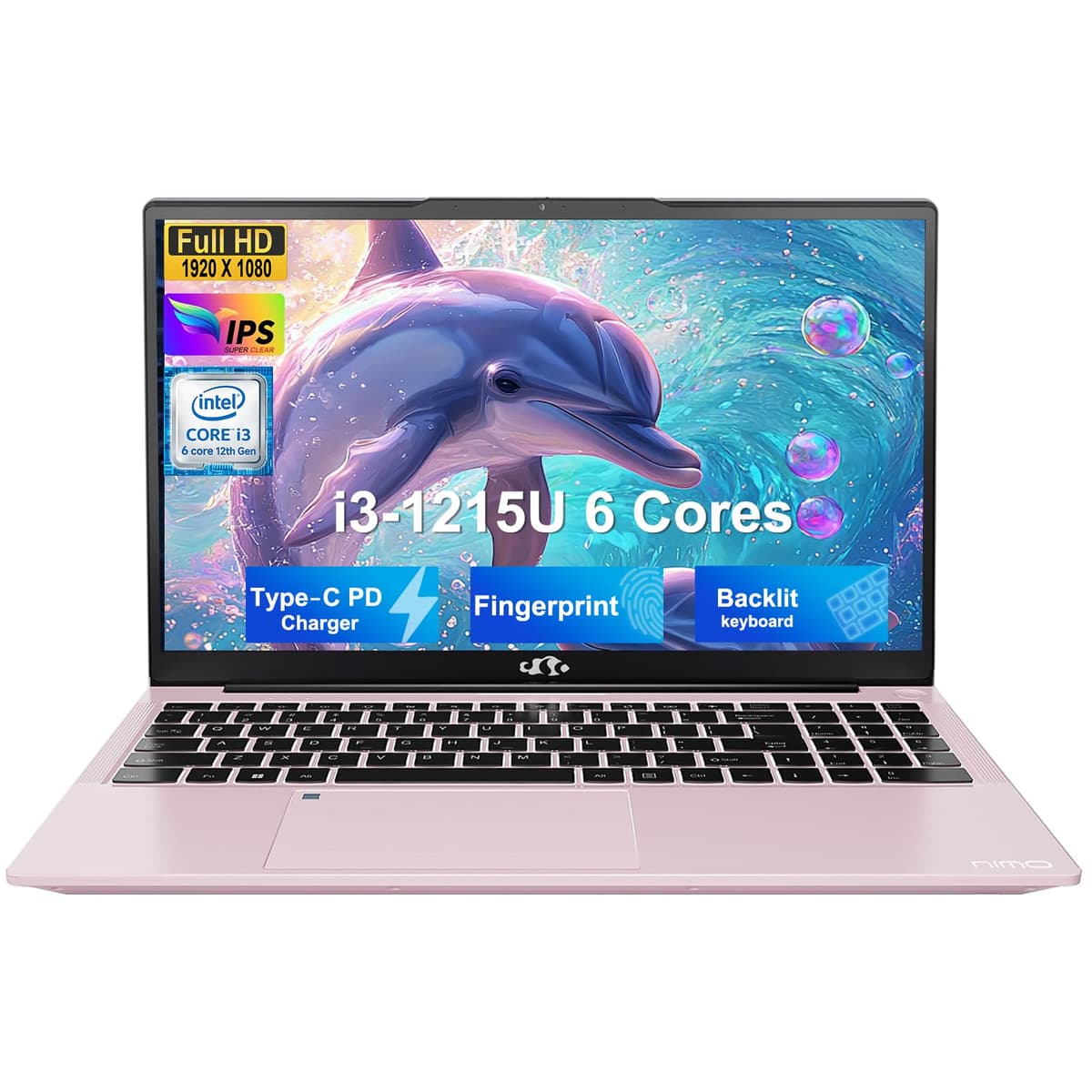 NIMO 15.6" FHD IPS Laptop para Estudiantes - Intel Core i3-1215U (Mejor que i5-1135G7, 6 núcleos hasta 4.4GHz), 8GB RAM 256GB SSD, Carga 65W por USB-C, 2 Años de Garantía, Lector de Huellas, Teclado Retroiluminado, Wi-Fi 6, BT5.2 NIMO N154R