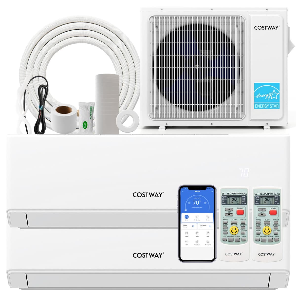 COSTWAY Mini Split 18k 2 Zonas 22 SEER2 (7000+12000 BTU) R32 WiFi Energy Star 208-230V c95c78c7-835f-4ae8-9cc3-dd0e3bf85521