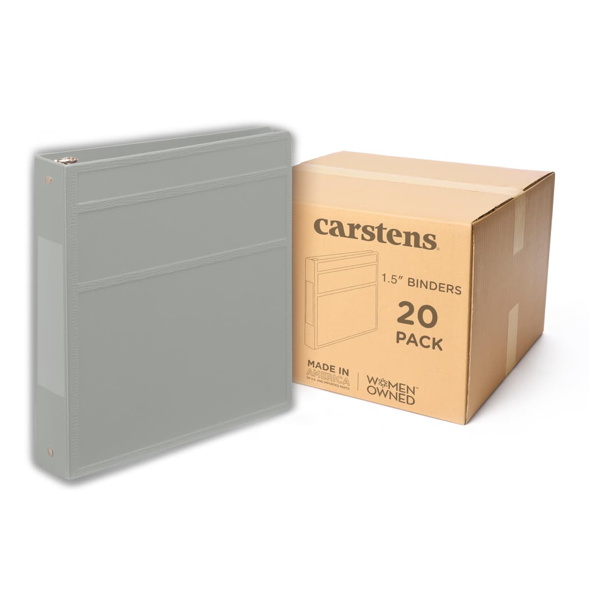 Carstens Carpeta 3 anillas 1.5" resistente, apertura lateral, Ash Gray, paquete de 20 2020-3RCS
