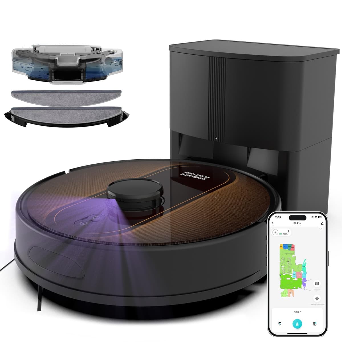 AZQQ Robot Aspirador y Mop H6 Pro con Base de Autovaciado 3L, LiDAR, 5000Pa, 90 días sin manos, App/Alexa