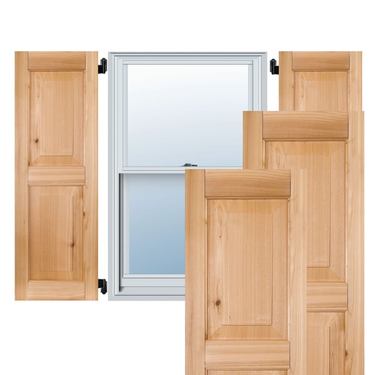 Ekena Millwork RWR12X062UNM Postigos exteriores de panel elevado de madera auténtica caoba sapeli (por par), 12"An x 62"Al, sin terminar