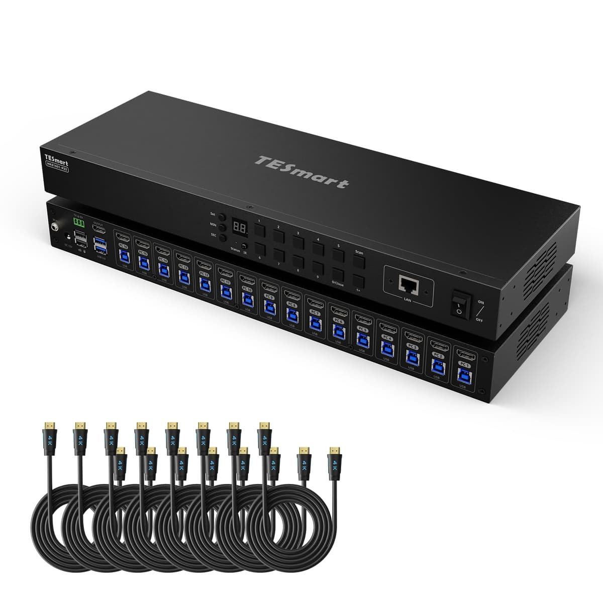 TESmart 16x1 HDMI KVM Switch 4K@60Hz Rackmount con USB 3.0, EDID Emulator HKS1601-P23-USBK-V1