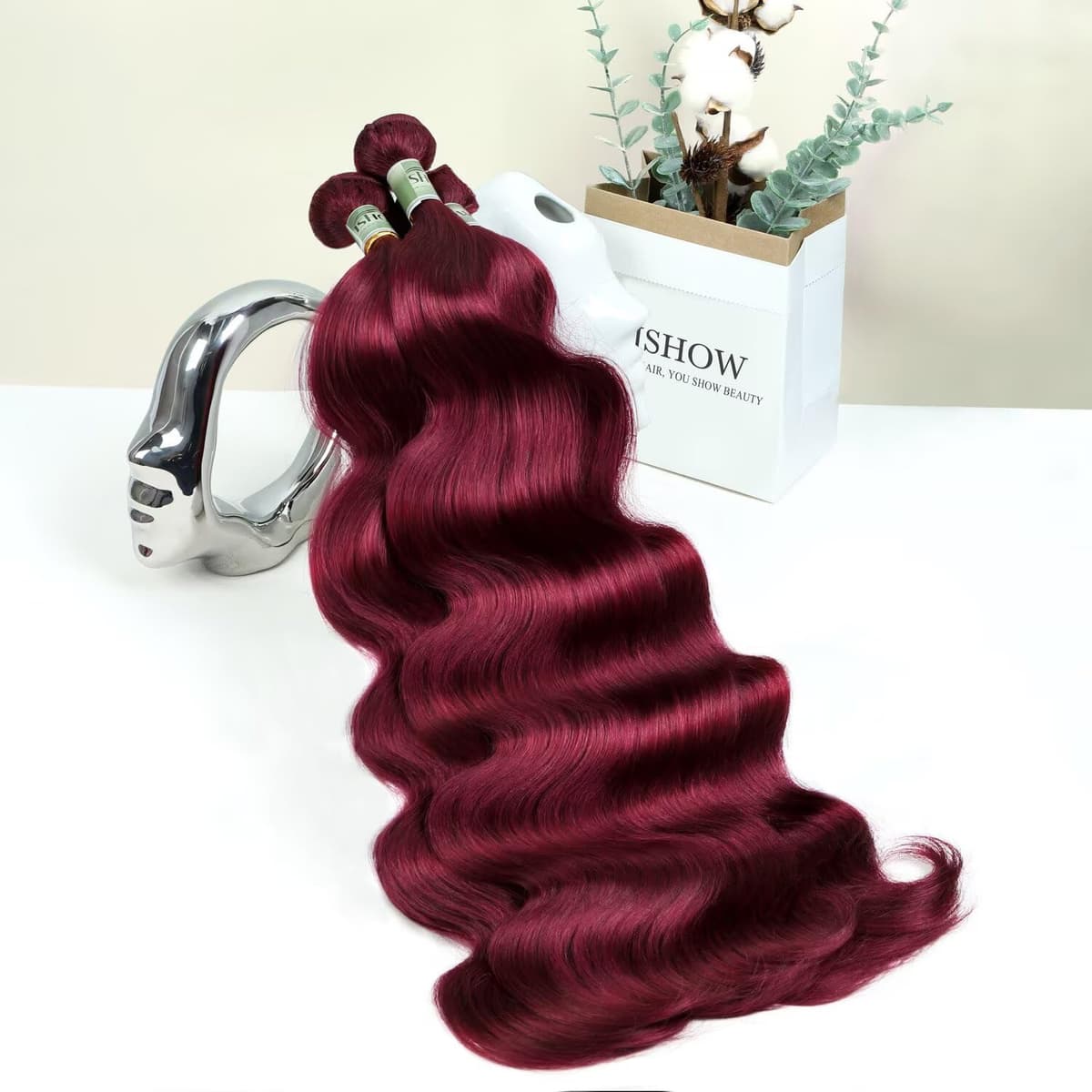 ISHOW Paquetes de mechones de cabello humano virgen 100% Body Wave 22/24/26", color 99J (3 paquetes)