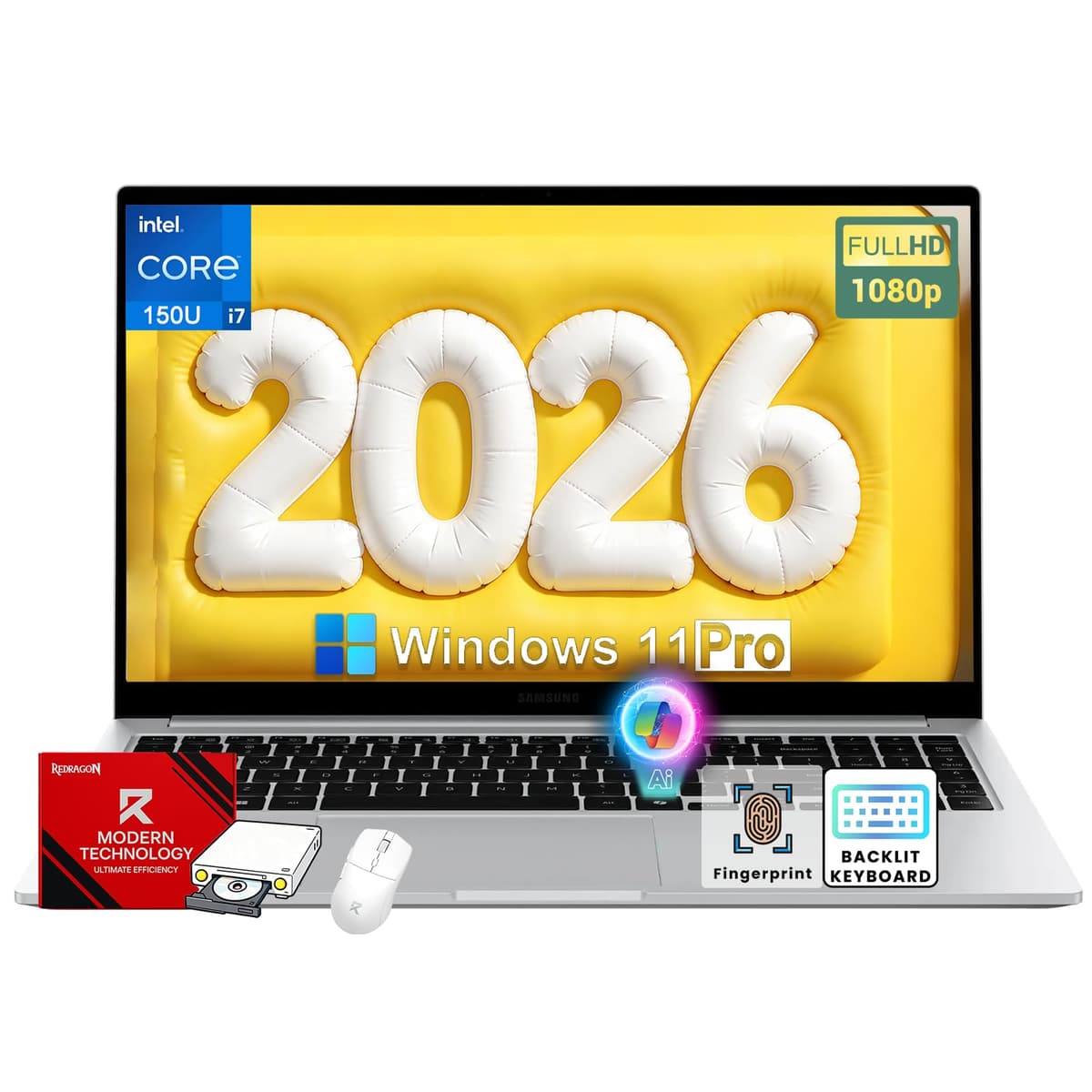 Samsung Galaxy Book4 Portátiles - Intel 10 núcleos 7-150U (hasta 5.4 GHz) • 16GB RAM, 512GB SSD • Pantalla FHD de 15.6" • Teclado retroiluminado • Lector de huellas • HDMI • Cámara web • Windows 11 Pro