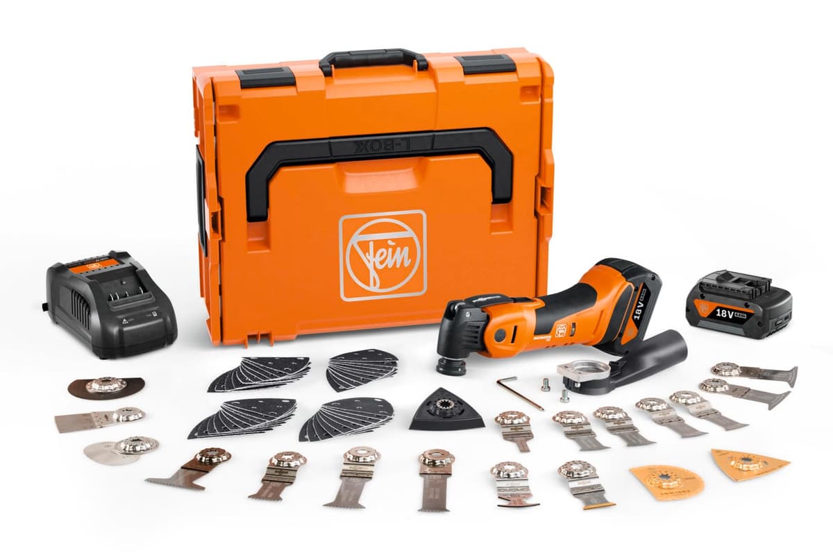 Fein Multimaster AMM 700 MAX TOP 4.0 Ah AS Batería (18 V, Batería 4.0 Ah, AMPShare, StarlockMax, Incluye Juego de Accesorios 60 Piezas para Madera, Plástico y Metal, Herramienta Multifunción, en L-Boxx) 71293661000
