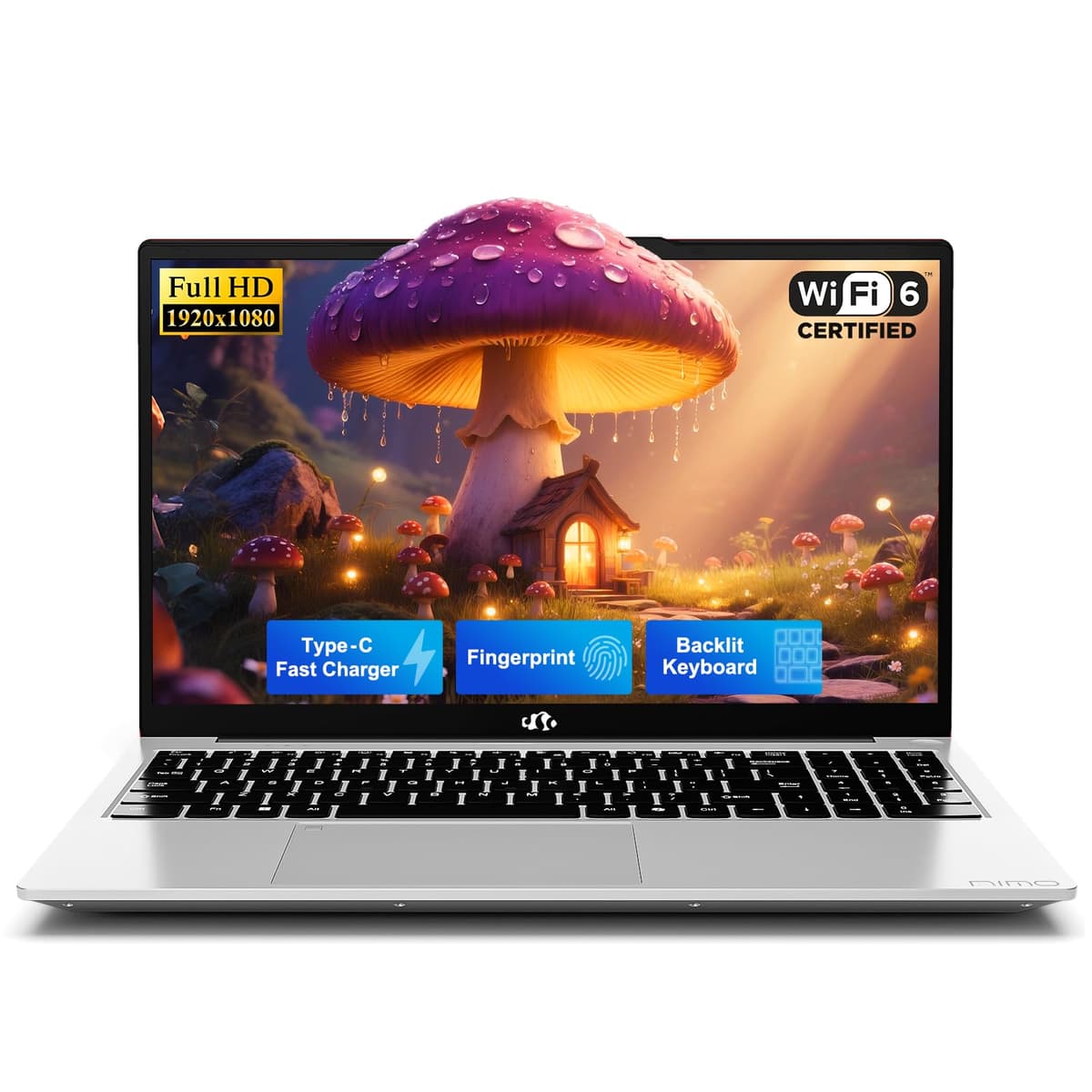NIMO 15.6" IPS FHD - Laptop Estudiantil, 16GB RAM 512GB SSD Intel N150 (rendimiento similar a i3-10110U, 4 núcleos hasta 3.6 GHz) con 2 Años de Garantía, 65W Type-C, Lector de Huellas, Teclado Retroiluminado, Wi-Fi 6, BT 5.2 NIMO N157