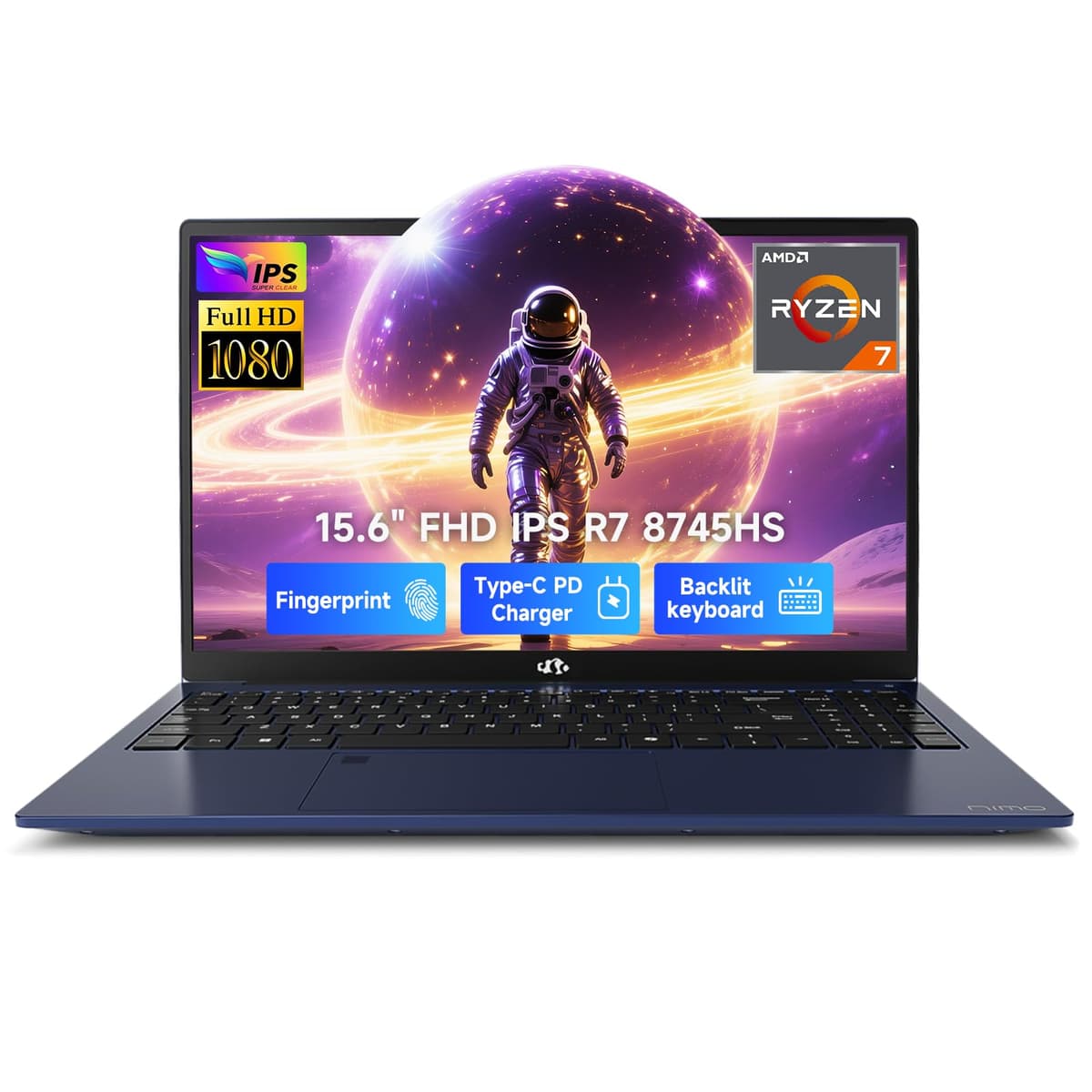 NIMO Laptop Gamer 15.6" IPS FHD, AMD Ryzen 7 8745HS 32 GB DDR5 RAM 1 TB SSD (8C/16H, hasta 4.9 GHz), Gráficos Radeon 780M, Cargador Rápido Tipo-C 100W, Teclado Retroiluminado, Lector de Huellas, USB 4.0 ARN79