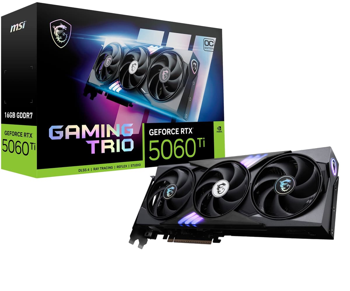 msi Gaming RTX 5060 Ti 16G Gaming Trio OC Tarjeta de Video (16GB GDDR7,128 bits, Rendimiento Extremo: TBA MHz, DisplayPort x3 2.1a, HDMI 2.1b, Arquitectura NVIDIA Blackwell)