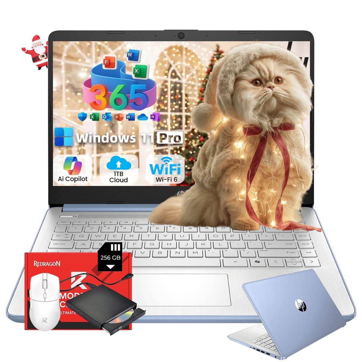 Laptop HP 14" 2025 para negocios y estudio, delgada, Office 365 1 año, Copilot AI, CPU Intel quad-core, 16 GB RAM, 128 GB UFS + tarjeta SD 128 GB, Wi-Fi 6, Windows 11 Pro, accesorio JQ2Xz, azul cielo HP 2025 Flagship 14 Laptop