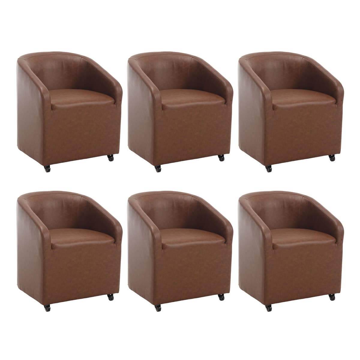 BESTANO Juego de 6 Sillas Barrel Tapizadas Modernas con Ruedas Removibles, PU Leather Marrón
