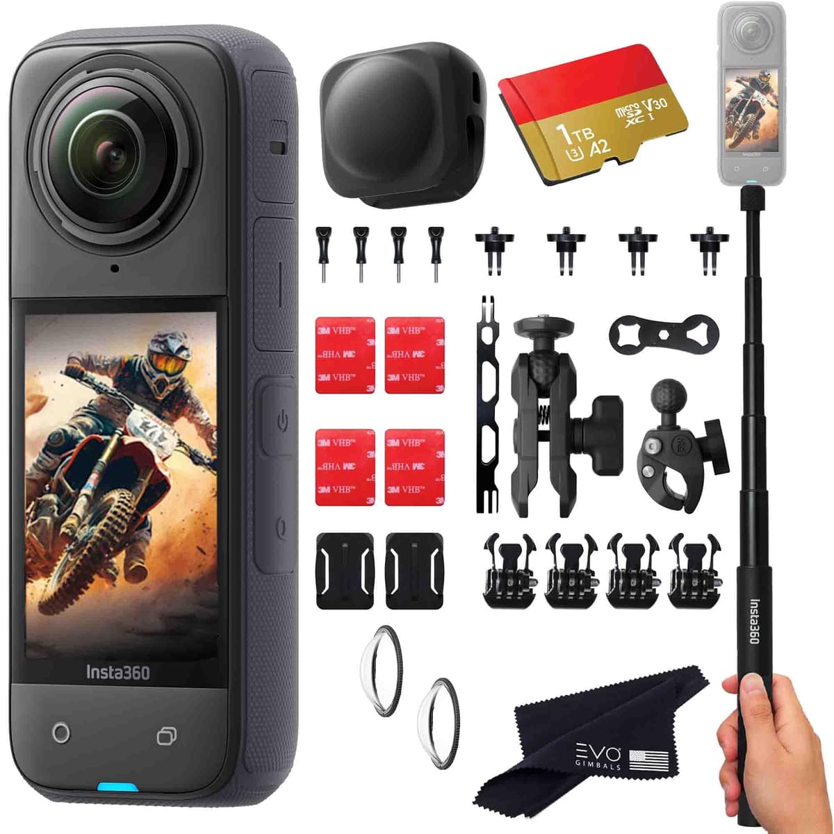 Insta360 X4 Motorcycle Bundle - Cámara 8K 360 con kit para moto (1TB)