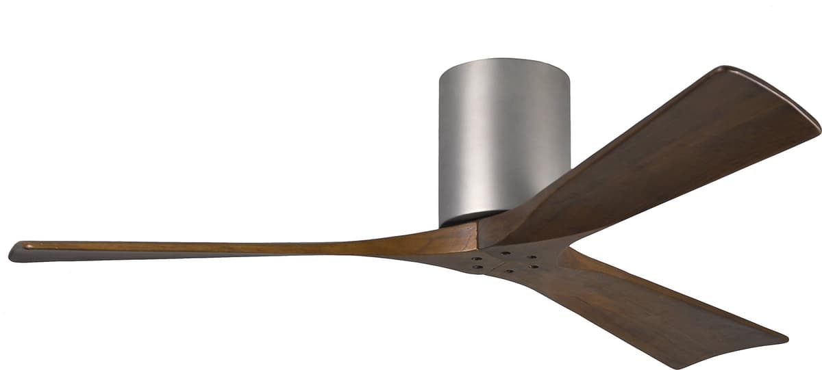 Matthews Irene ventilador de techo hugger 52" con control remoto y pared, motor DC silencioso, 3 aspas madera nogal, níquel cepillado IR3H-BN-52