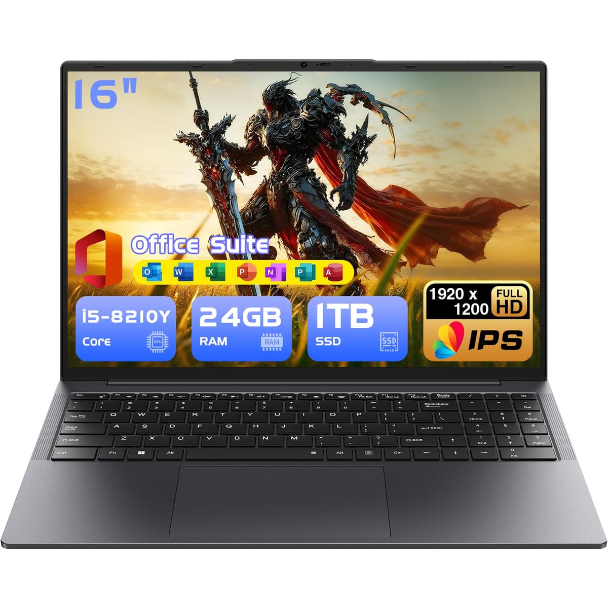 HYPERSTRIX Laptop Gamer i5, 16" 24GB RAM 1TB SSD, Windows 11 Pro, Office, 1920 x 1200 FHD 16:10, BT5.0 Wi-Fi, 3x USB-A, HDMI, RJ45, Teclado Retroiluminado (24GB RAM, 1TB SSD)