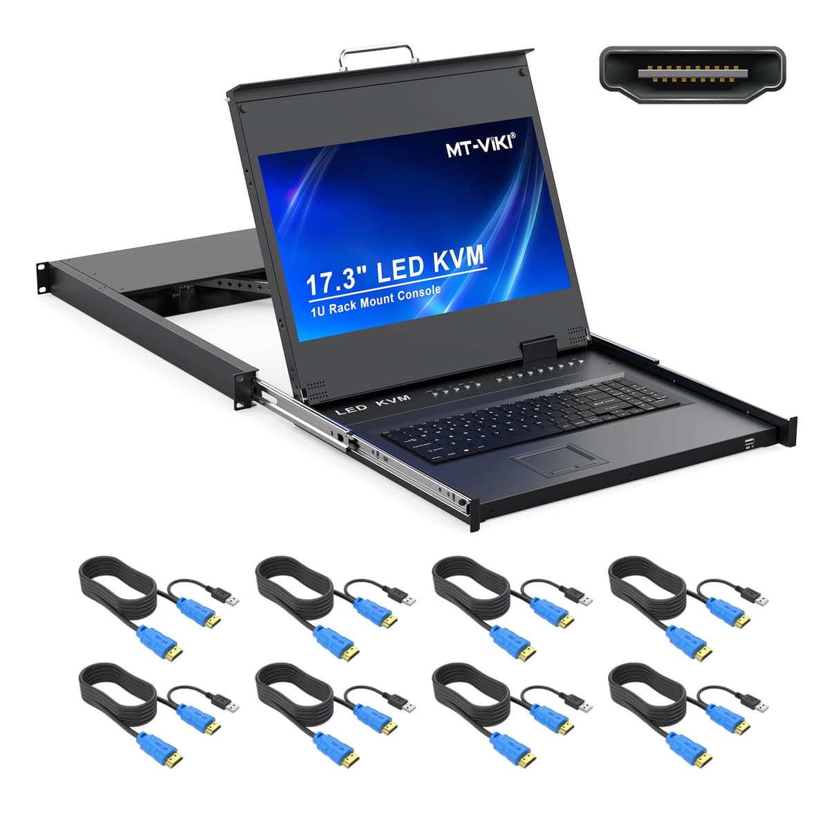 MT-VIKI VC-17308HL KVM Rack 8 puertos con monitor 17.3" 1080p, teclado y touchpad 1U MT-17308HL