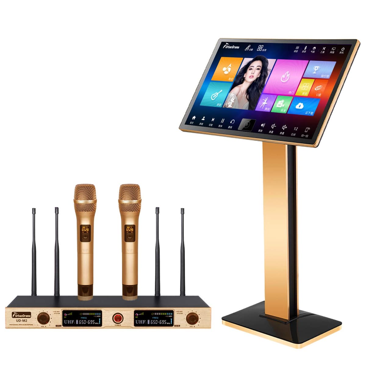 DIANXUN Reproductor de karaoke con micrófono inalámbrico y pantalla táctil 22" inteligente para KTV y hogar KV-V5 Pro