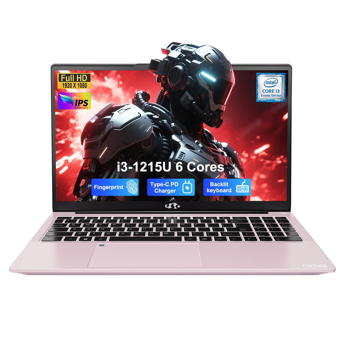 NIMO 15.6" IPS FHD Laptop Estudiantil, Intel 6 Núcleos i3-1215U 16GB RAM 512GB SSD (Mejor que Ryzen 5 7520U, hasta 4.4GHz) Computadora con Carga 65W Tipo C Teclado Retroiluminado Huella Dactilar, para Hogar y Negocios NIMO N154