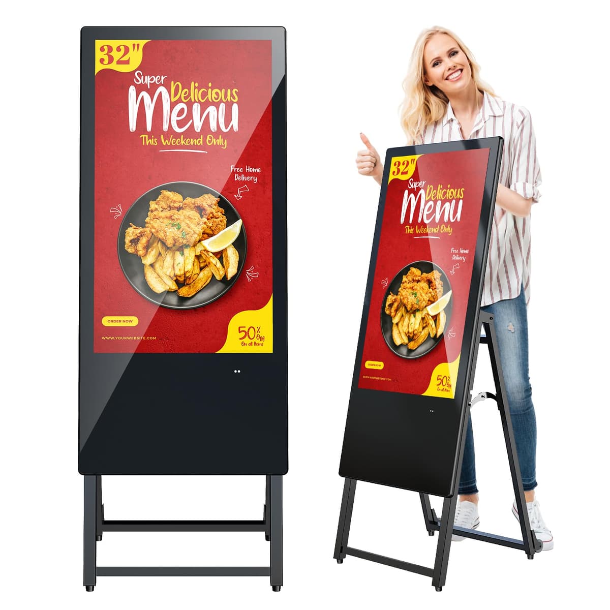 QIXZOCV MWE 32" Señalización digital portátil LCD Android con reproductor automático y entradas HDMI/USB 32 Inch digital signage