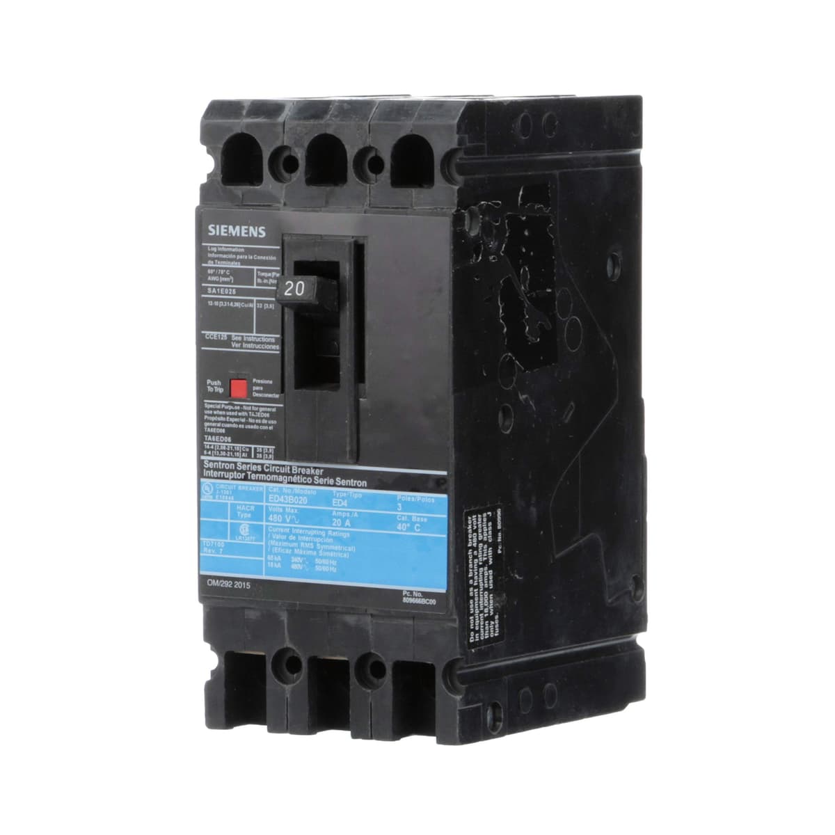 Siemens ED43B020L interruptor termomagnético 3 polos 20A 480V