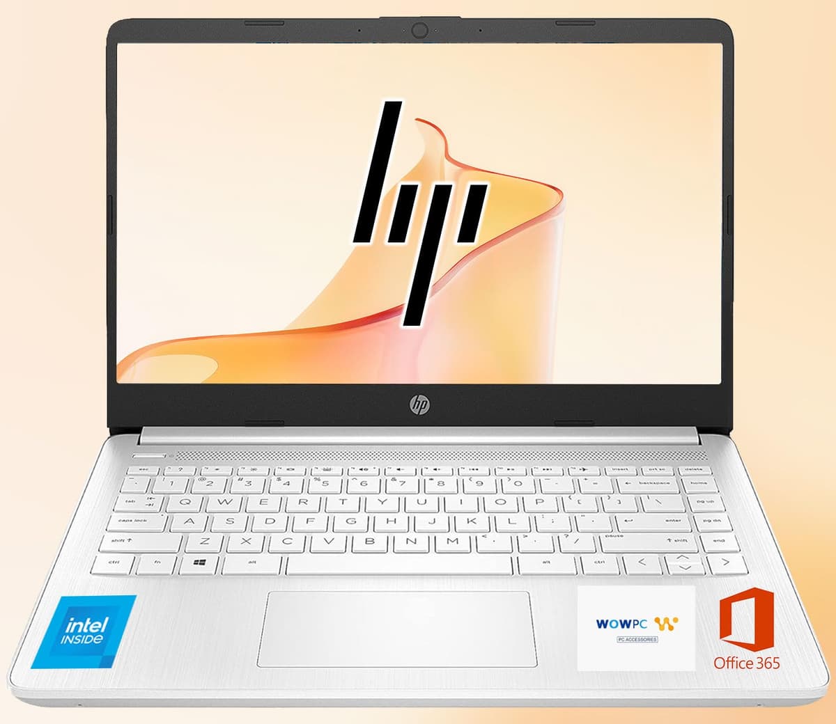 HP 14 Ultrabook, CPU Intel, 32 GB RAM, 1, 6 TB de almacenamiento (64 GB integrado con disco portátil de 512 GB + 1 TB en OneDrive), hasta 12 horas de batería, Windows 11 Home, Snowflake White, con paquete 3 en 1 WOWPC