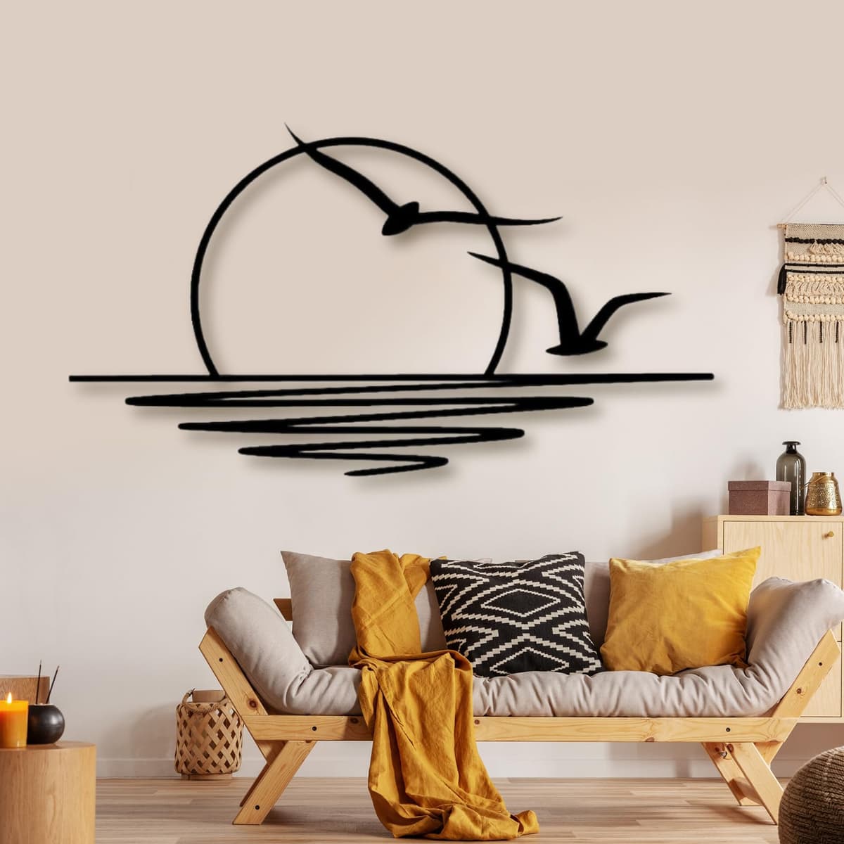 lunwall Sunrise Metal Wall Art, Seagulls & Sunset Metal Wall Decor (69 x 38 inch, black)